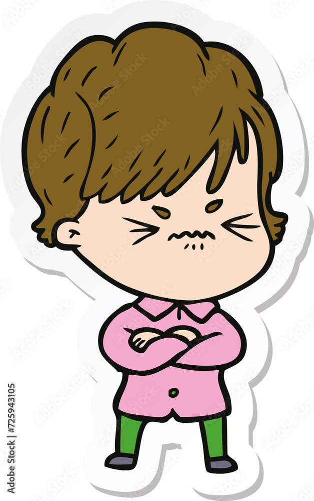 sticker of a cartoon frustrated woman sticker of a cartoon frustrated woman