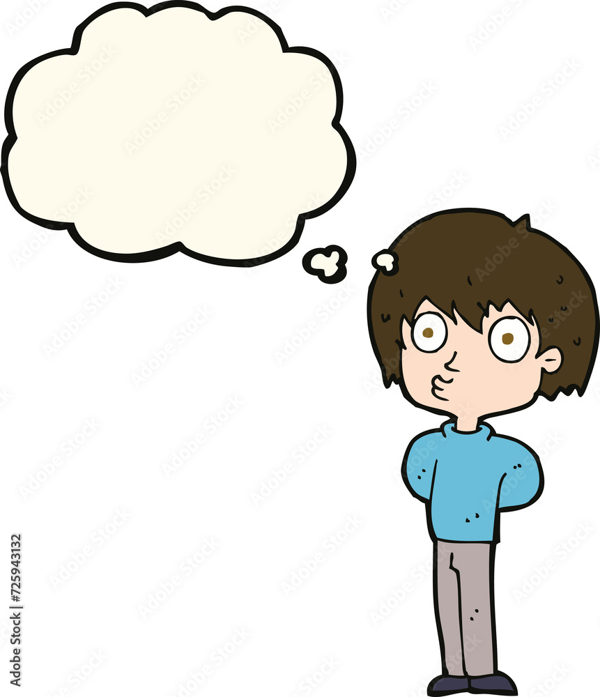 cartoon impressed boy with thought bubble cartoon impressed boy with thought bubble