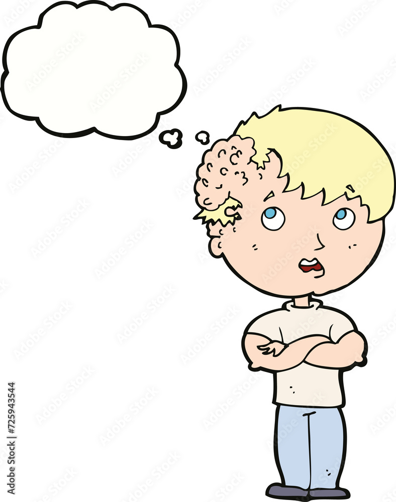 cartoon boy with growth on head with thought bubble cartoon boy with growth on head with thought bubble