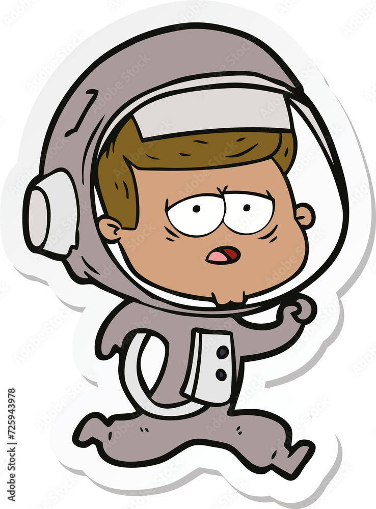sticker of a cartoon tired astronaut