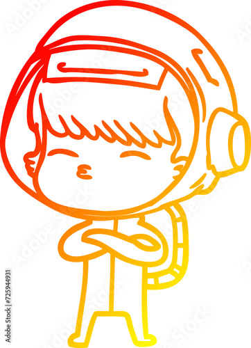 warm gradient line drawing cartoon curious astronaut