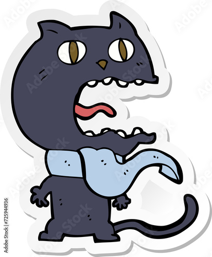 sticker of a cartoon frightened cat