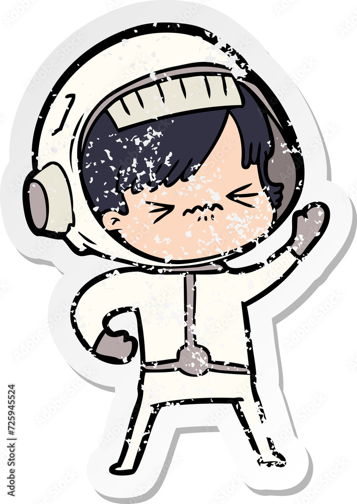 Fototapeta premium distressed sticker of a angry cartoon space girl