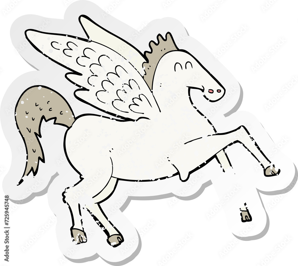retro distressed sticker of a cartoon pegasus retro distressed sticker of a cartoon pegasus