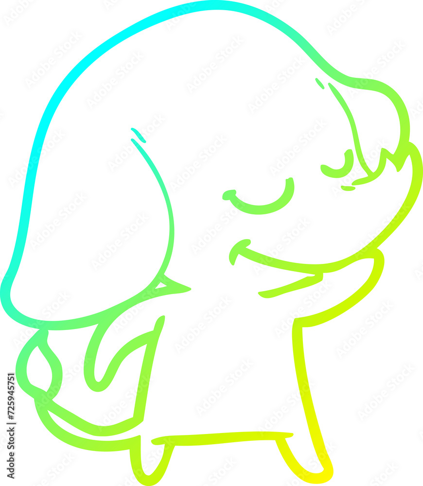 Fototapeta premium cold gradient line drawing cartoon smiling elephant