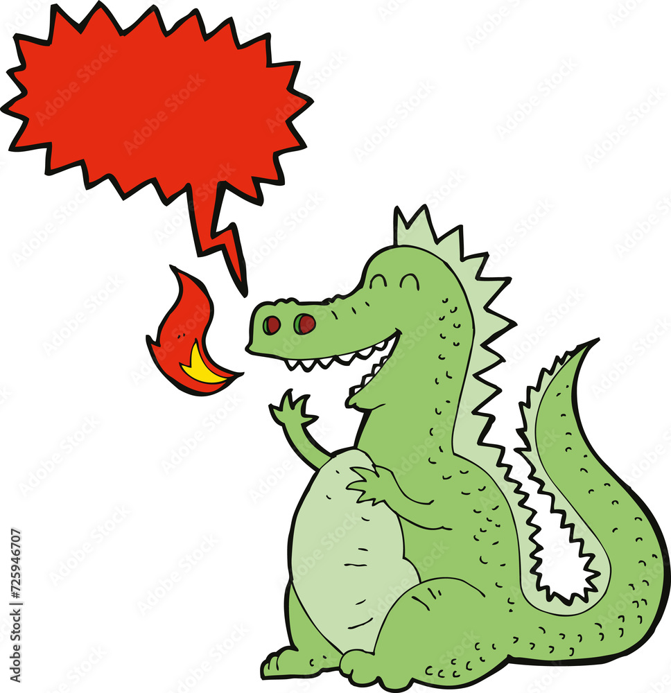 cartoon fire breathing dragon with speech bubble cartoon fire breathing dragon with speech bubble