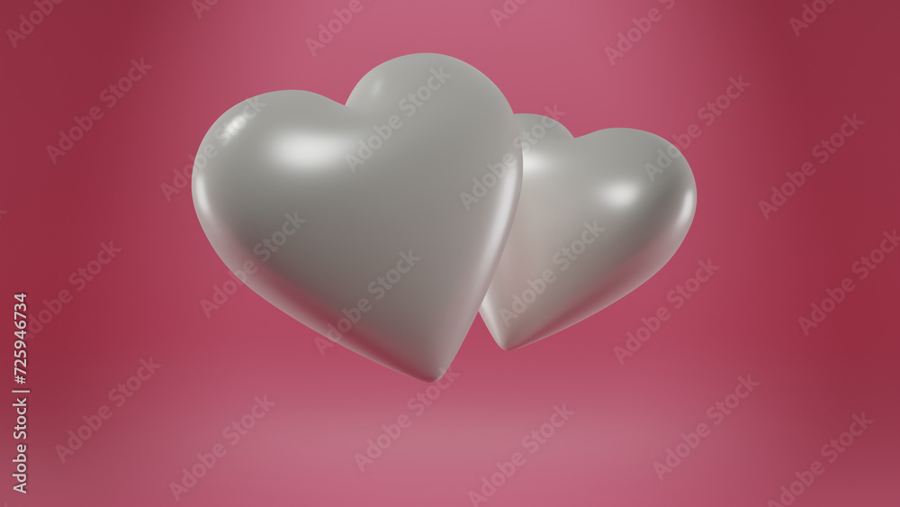 two hearts, 3d render, love concept. alpha channel
