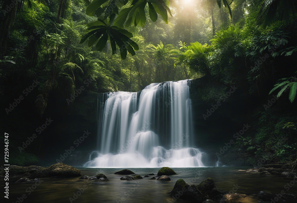 waterfall in the equatorial rain forest with soft light waterfall in the equatorial rain forest with soft light