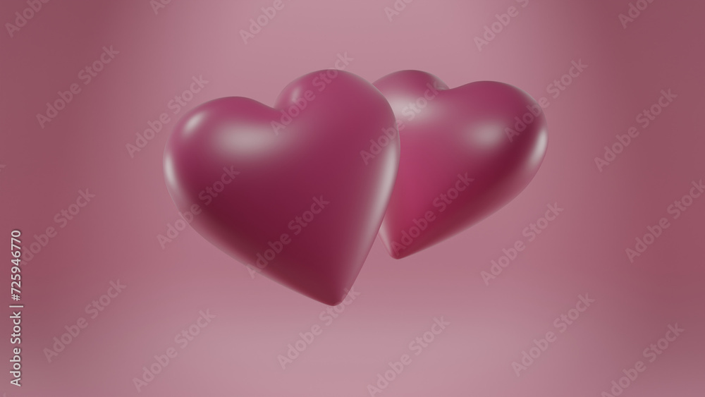 two pink hearts, 3d render, love concept. alpha channel