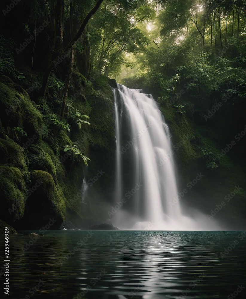 Fototapeta premium waterfall in the equatorial rain forest with soft light