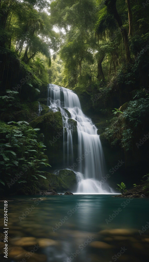 Fototapeta premium waterfall in the equatorial rain forest with soft light