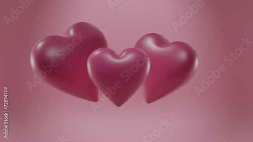 love family concept, 3 hearts, 3d render, hear beat, alpha channel