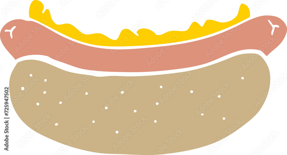flat color style cartoon hotdog