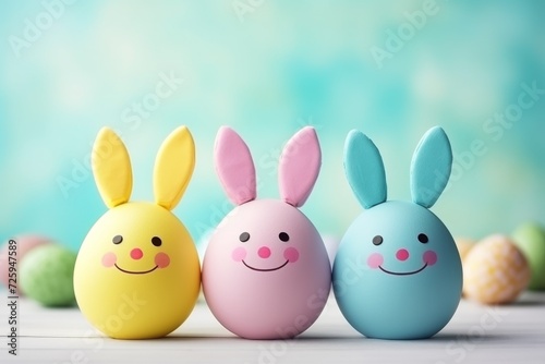 Three Colorful Easter Eggs With Painted Faces