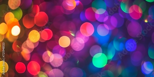 Rainbow bokeh lights  with blurred multicolored circles against a dark background