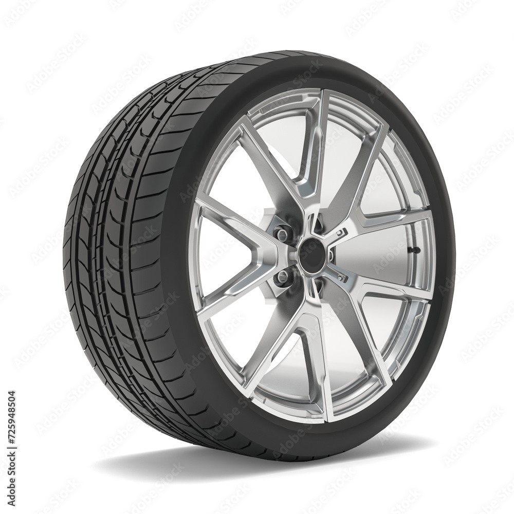 Aluminum wheel car tires  on white background.