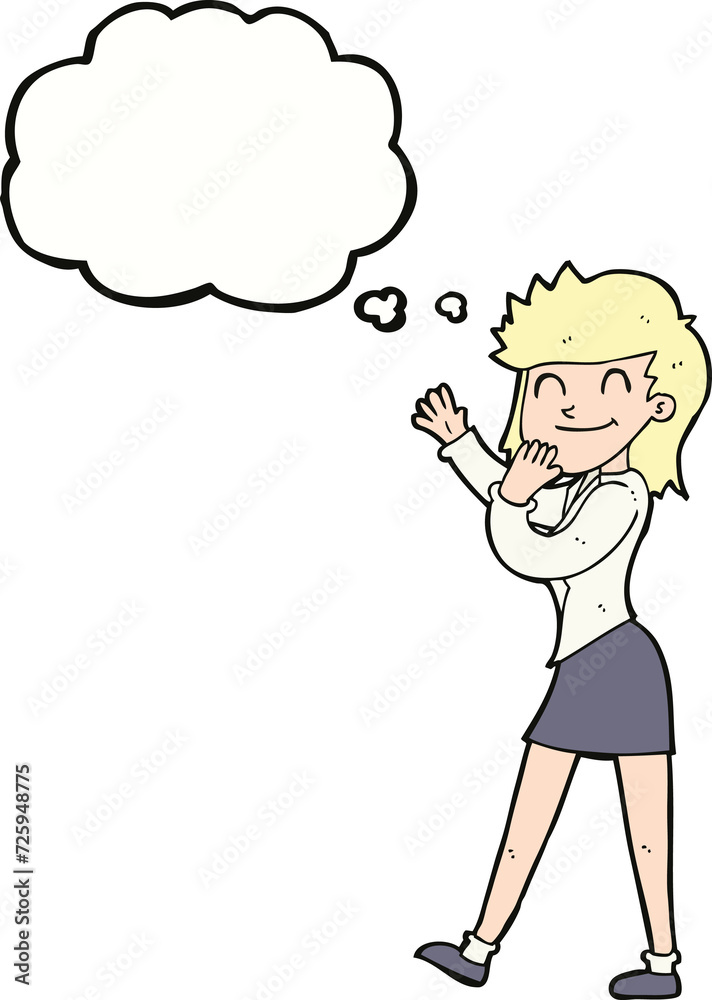 cartoon happy businesswoman with thought bubble