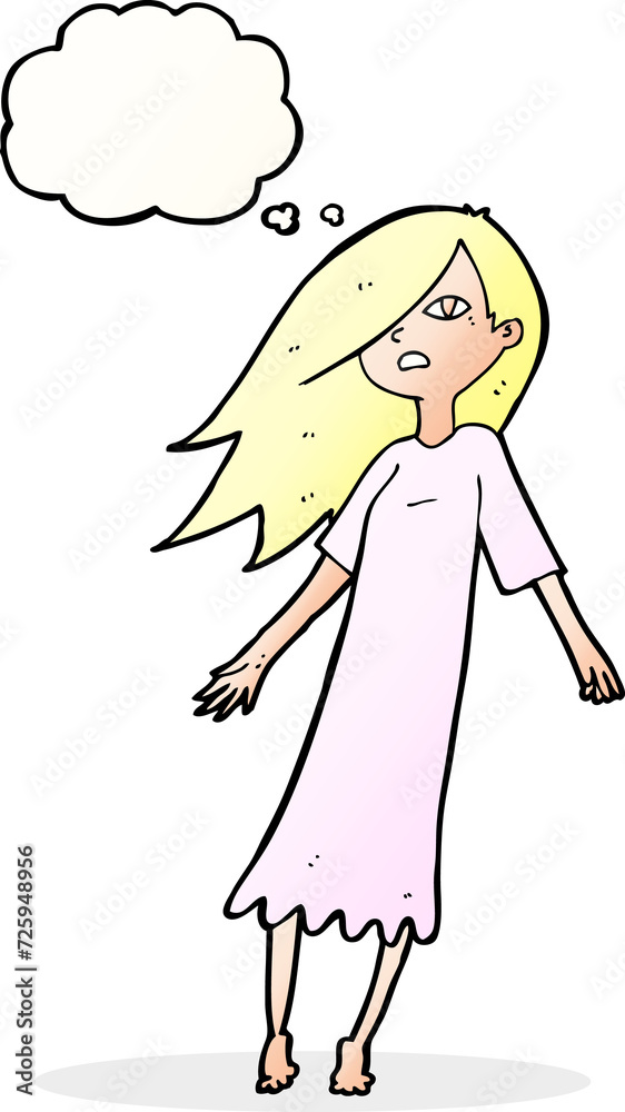 Fototapeta premium cartoon ghost like girl with thought bubble