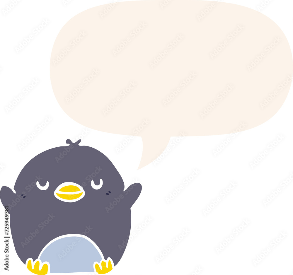 cute cartoon penguin and speech bubble in retro style cute cartoon penguin and speech bubble in retro style
