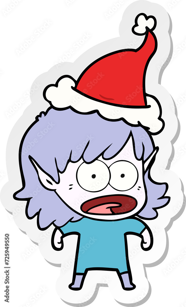 sticker cartoon of a shocked elf girl wearing santa hat sticker cartoon of a shocked elf girl wearing santa hat