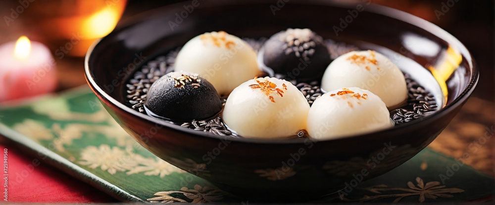 A warm, inviting bowl of Sweet Rice Balls (Tangyuan), each ball ...