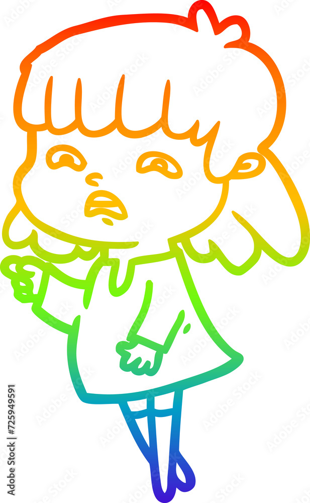rainbow gradient line drawing cartoon worried woman