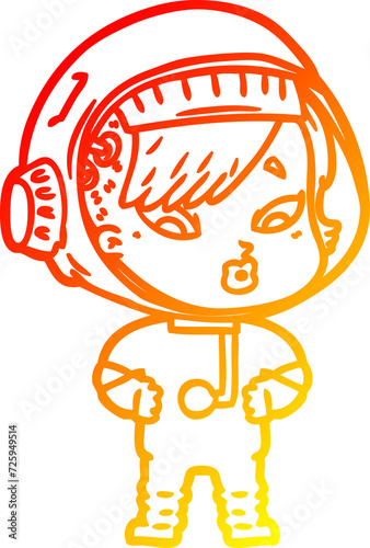 warm gradient line drawing cartoon astronaut woman