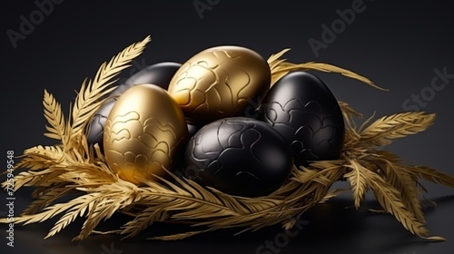 Black and Gold Eggs in Nest