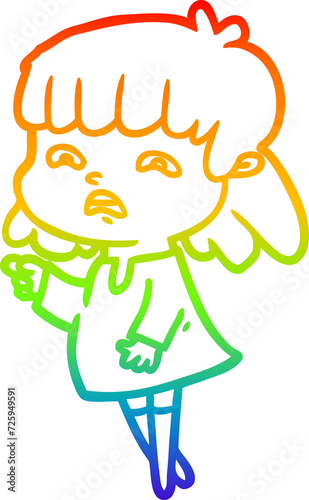 rainbow gradient line drawing cartoon worried woman