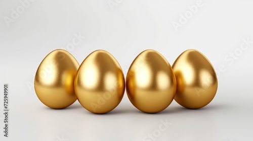 Row of Golden Eggs on White Background