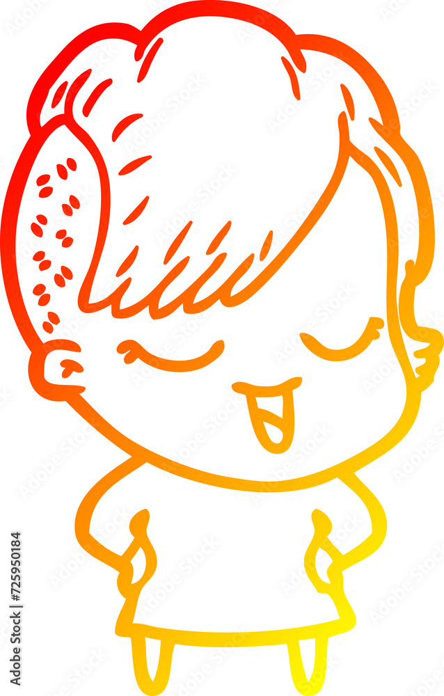 warm gradient line drawing happy cartoon girl