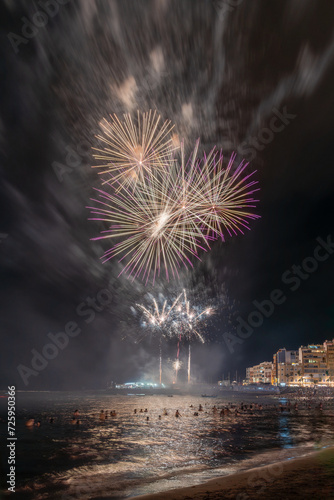 Pyrotechnics on the night of San Juan. Las Canteras Beach