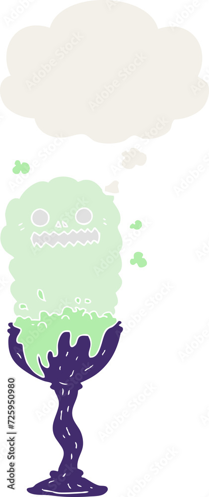 Fototapeta premium cartoon spooky halloween potion cup and thought bubble in retro style