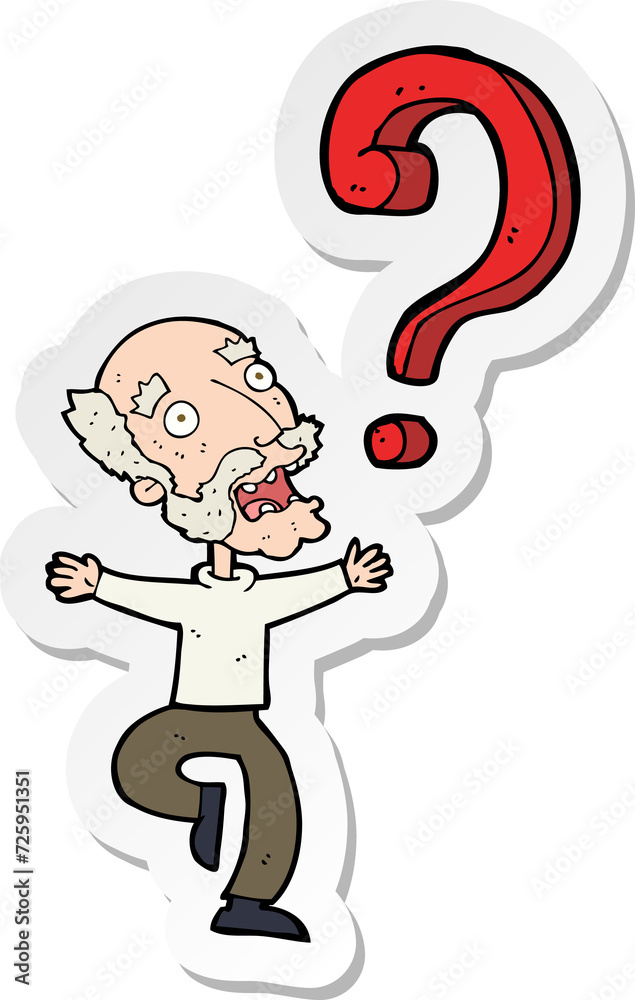 sticker of a cartoon old man with question sticker of a cartoon old man with question