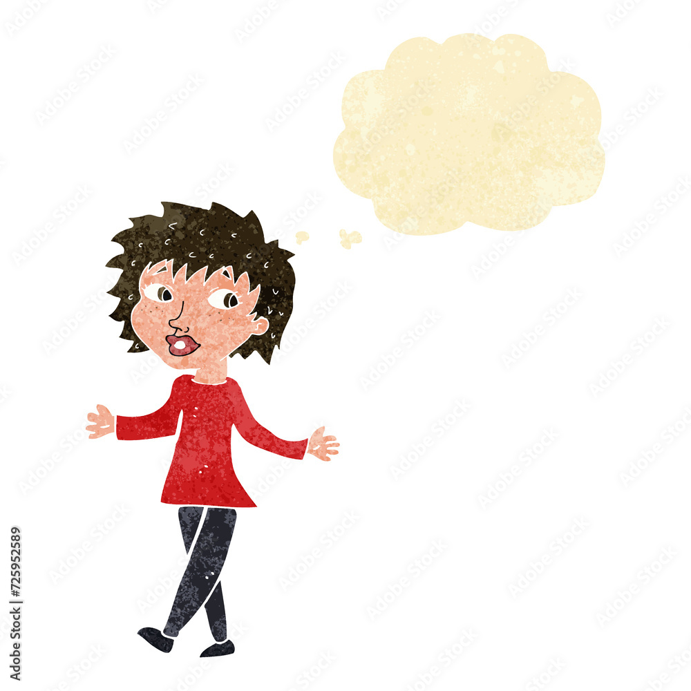 cartoon woman with no worries with thought bubble cartoon woman with no worries with thought bubble