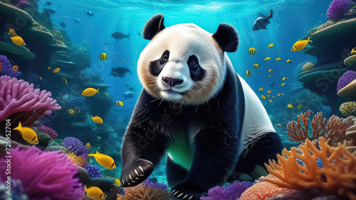 A giant panda in the deep blue sea. Generative AI
