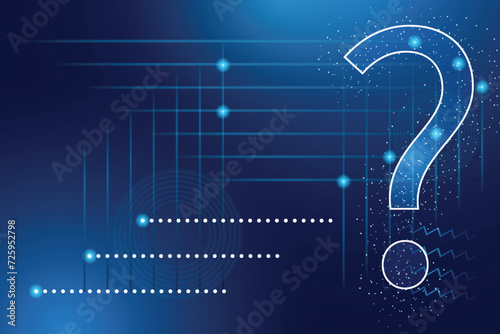 Abstract big question marks futuristic concept banner place text glowing polygonal style dark blue background Modern abstract connection design Copy space Neon effect Query important information FAQ