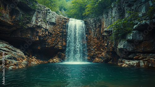 Secluded Waterfall in a Rugged Mountain Gorge