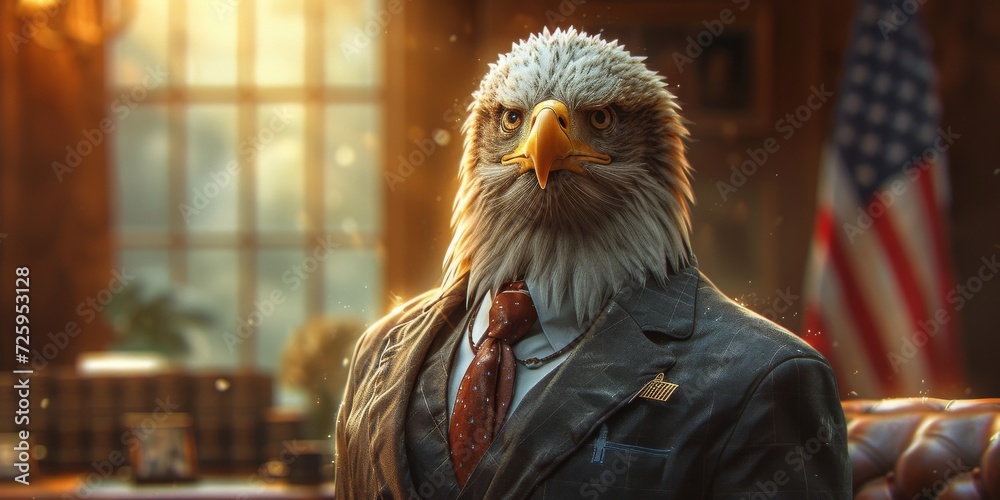 In Command and Poised: An Anthropomorphic Eagle Portrayed as a Symbol of Authority and Leadership, Generative AI
