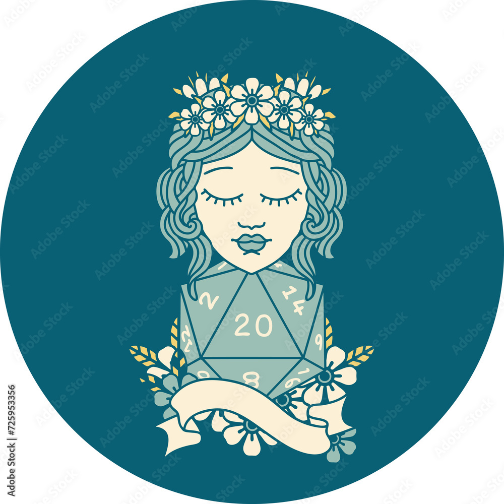 human druid with natural twenty dice roll illustration human druid with natural twenty dice roll illustration