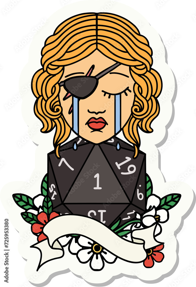 crying human rogue with natural one D20 roll sticker crying human rogue with natural one D20 roll sticker