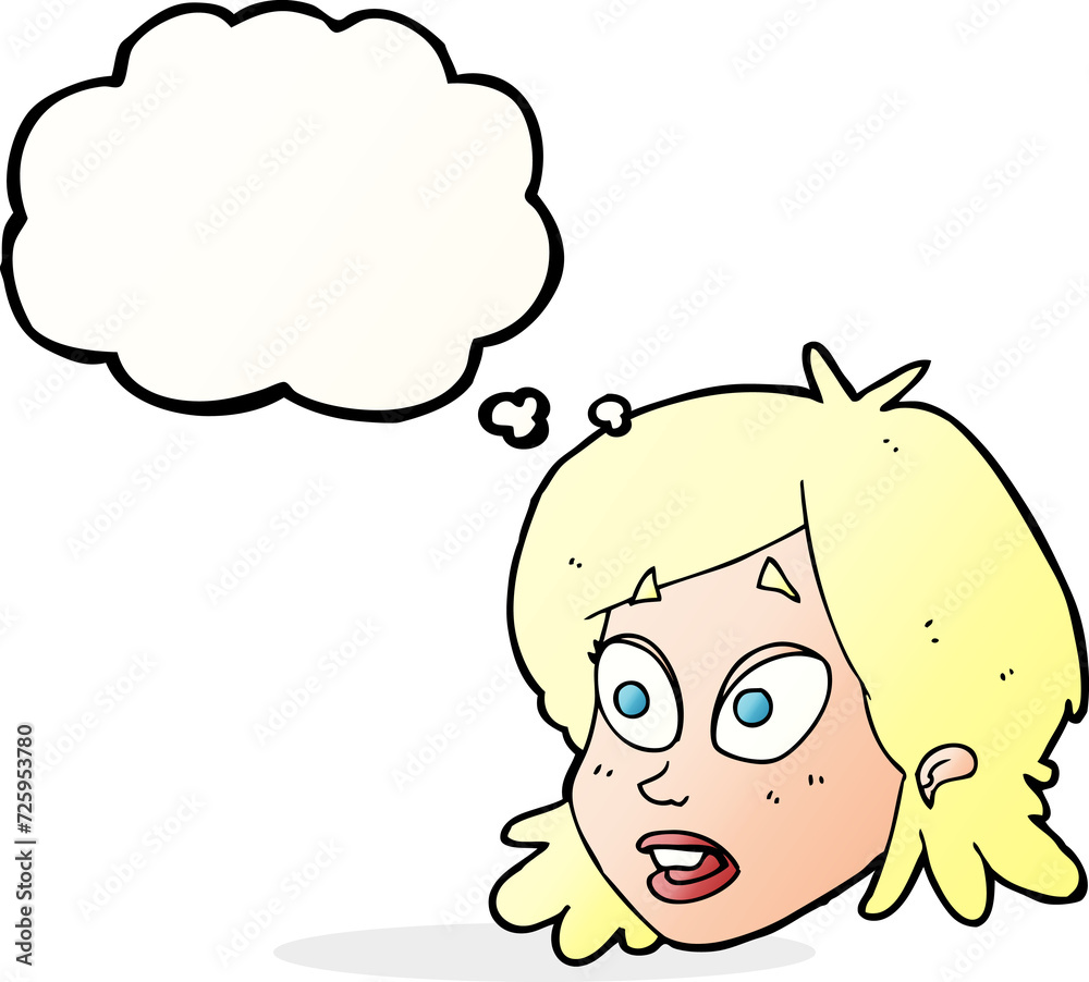cartoon female face with surprised expression with thought bubble cartoon female face with surprised expression with thought bubble