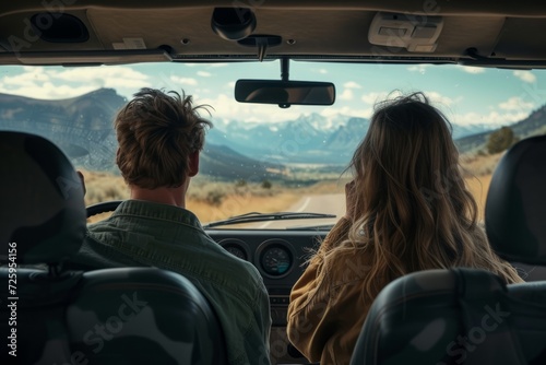 Couple Enjoying Vacation Road Trip in Car