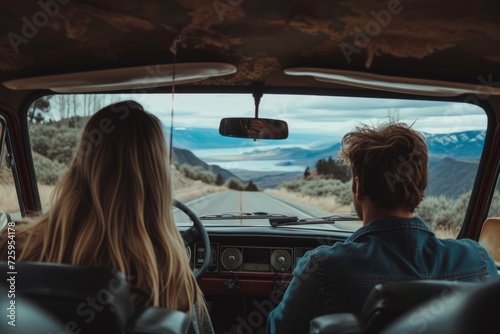 Couple Enjoying Vacation Road Trip in Car