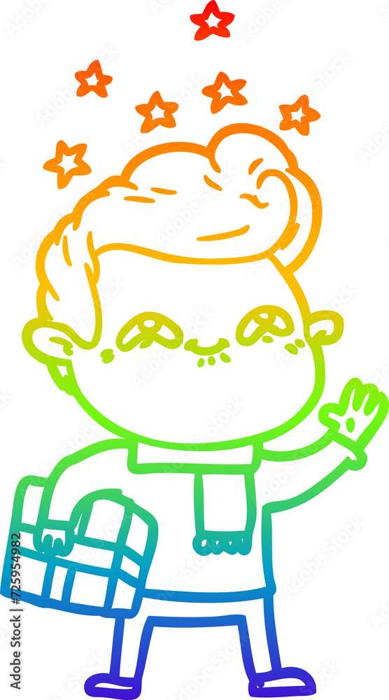 rainbow gradient line drawing cartoon excited man