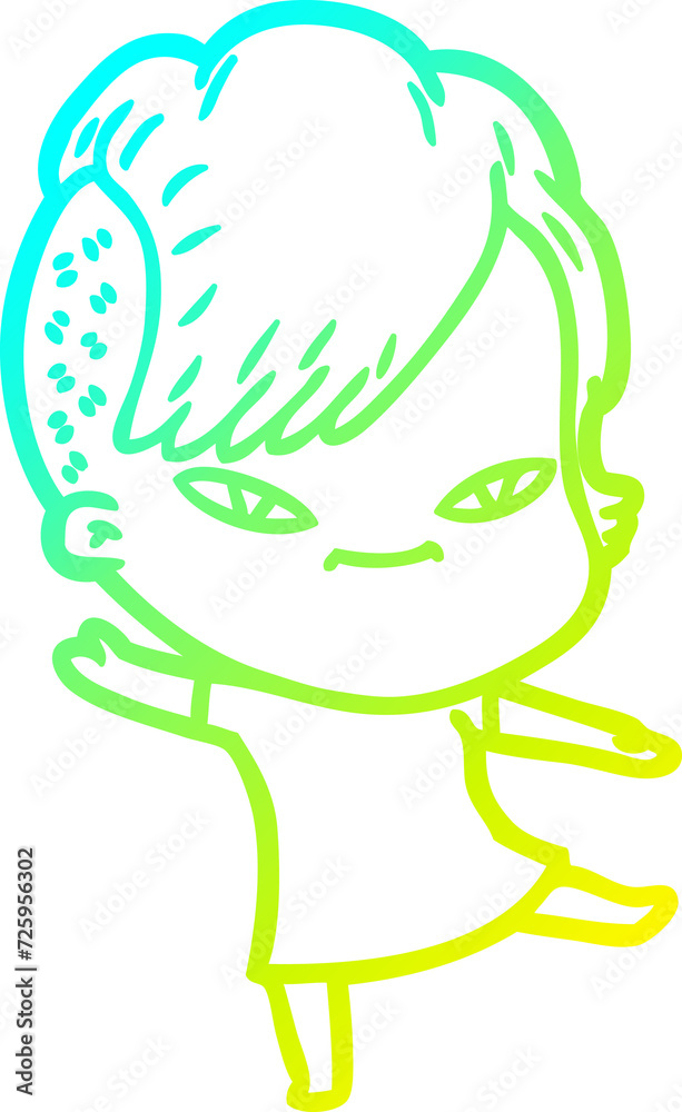 cold gradient line drawing cute cartoon girl with hipster haircut cold gradient line drawing cute cartoon girl with hipster haircut