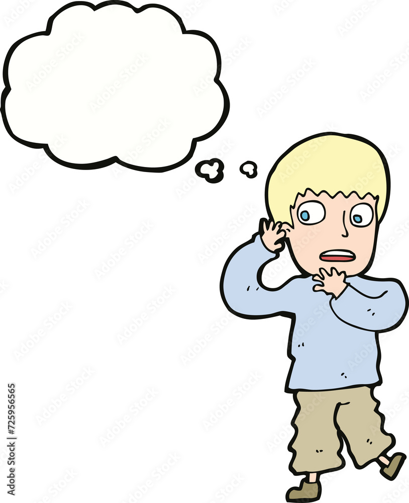 cartoon frightened boy with thought bubble cartoon frightened boy with thought bubble