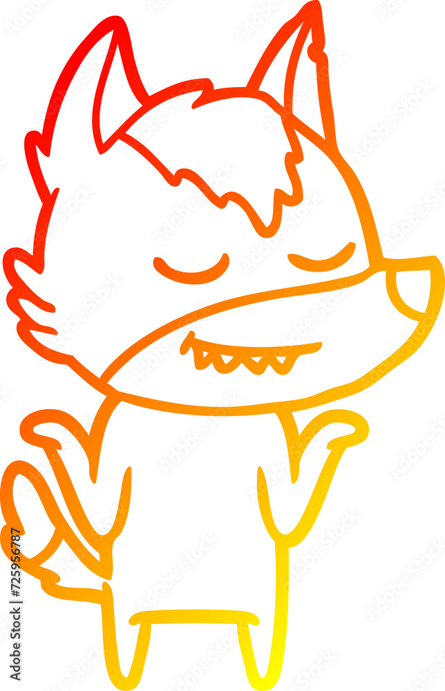 Obraz premium warm gradient line drawing friendly cartoon wolf