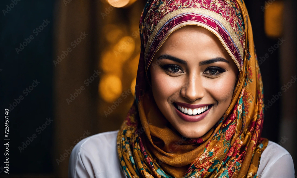 Muslim Woman in Traditional Hijab: bright smile