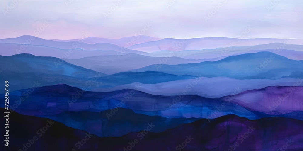 Abstract mountain echoes, with layered shades of purples and blues